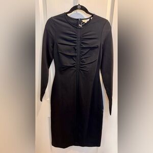 Boden Black Ruched Long Sleeve Sheath Dress